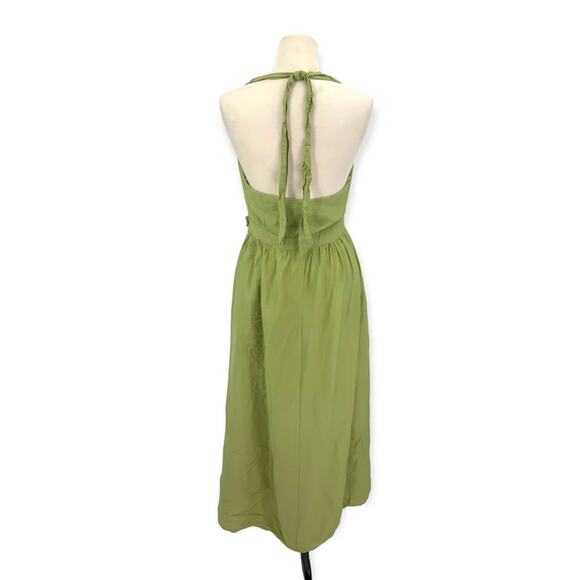 Lush Green Wrap Halter Tie Neck Long Dress with Pockets Size Large NWT - Picture 2 of 7